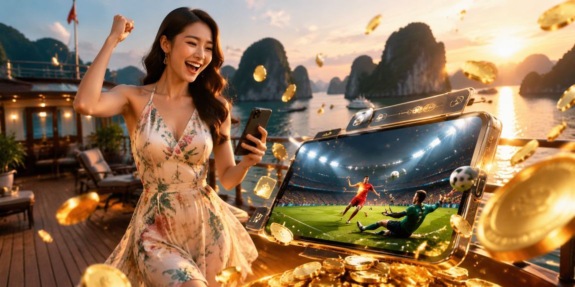 Cảnh đặt cược thể thao tại Hạ Long Bay với trang phục áo dài – không gian giải thưởng sang trọng